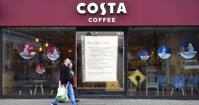 Branch of Costa Coffee Demands Proof of Vaccination, Photo ID to Enter Shop