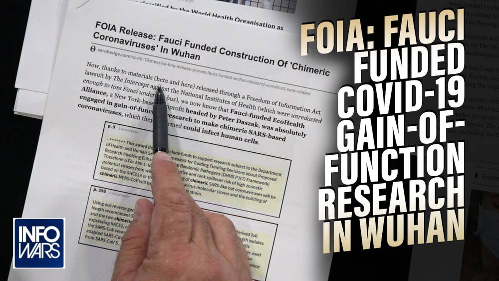 SMOKING GUN: Fauci Ordered Construction of COVID-19 Virus, FOIA Docs Show