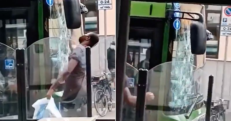 Shock Video: 'Migrant' Destroys Bus in Italy