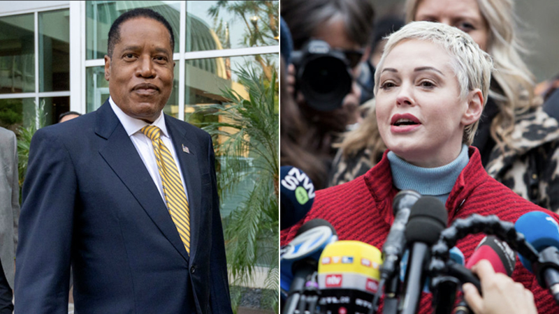 Watch: Larry Elder, Rose McGowan Slam Gov. Newsom’s Wife for Weinstein ‘Bribery’ Plot