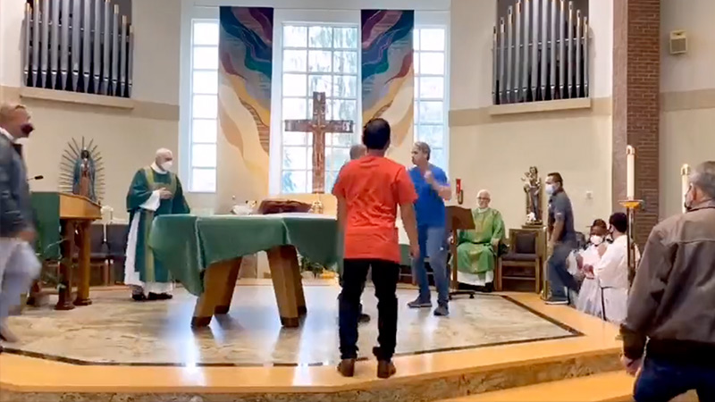 Watch: Maskless Parishioner Sparks Brawl As Masked Congregants Drag Him Out Of Catholic Church