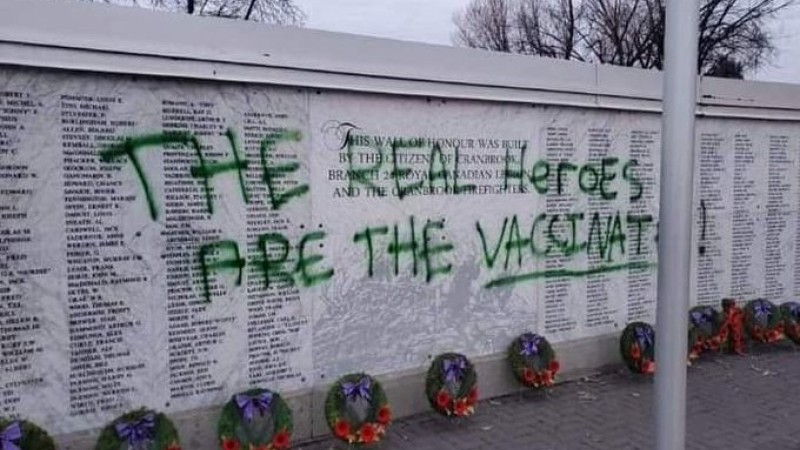 War Memorial Defaced With the Words “The Real Heroes Are the Vaccinated!”