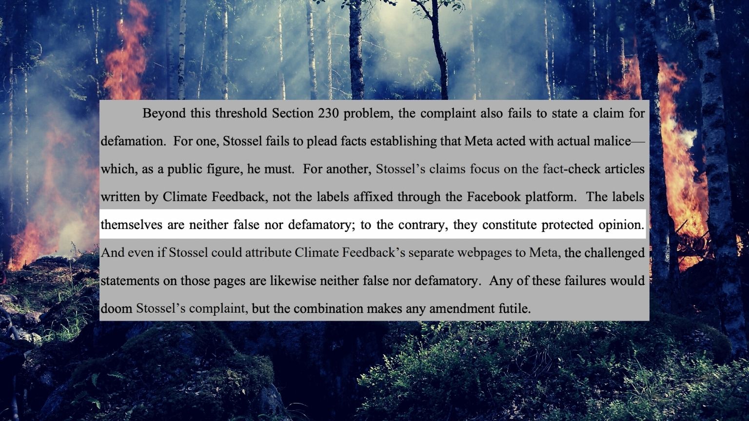 Facebook says it's not liable for false 