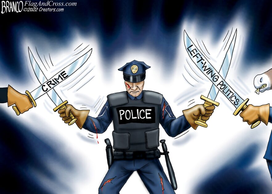 Two-Front War ⋆ A Political Cartoon By A.F. Branco Exclusively for Flag and Cross ©2022 ⋆ Flag And Cross
