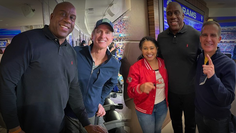 Ca. Gov Newsom & Top Dems Flout Mask Mandate While Mingling With Stars At NFL Championship Game