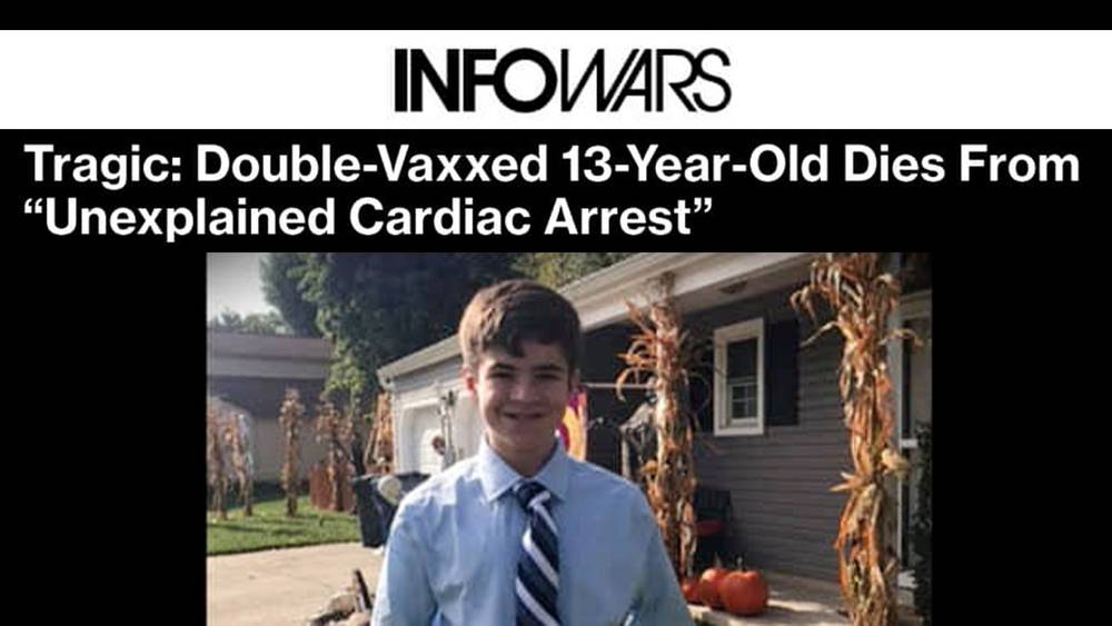 Tragic: Double-Vaxxed 13-Year-Old Dies From 'Unexplained Cardiac Arrest'