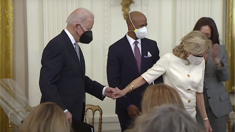 Geriatric Joe: Feeble Biden Delicately Led Off Stage By Wife Jill