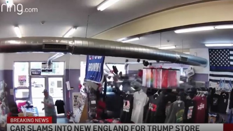 Man With Anti-Trump Stickers on Car Smashes Into Trump Merchandise Shop Window
