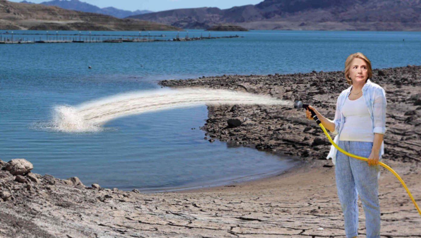 Hillary Clinton Spotted Desperately Trying To Refill Lake Mead Before More Bodies Surface | Babylon Bee