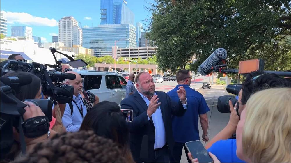 Alex Jones Confronts Media Outside Sandy Hook Trial, Exposes How Lawyers Entered Doctored Clip As Evidence