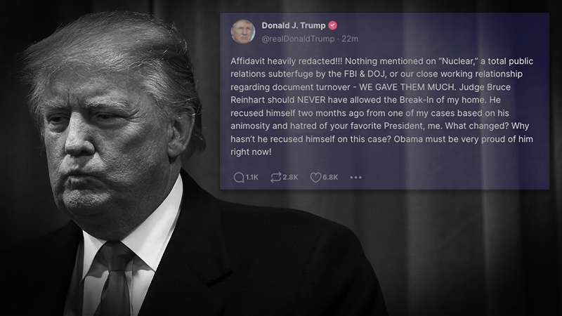 Trump Responds To Release Of Heavily Redacted Mar-a-Lago Raid Affidavit