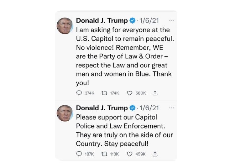 Sorry Liz Cheney: After Reinstating President Trump's Twitter Account Two of His Tweets from Jan 6 Tell the Real Story