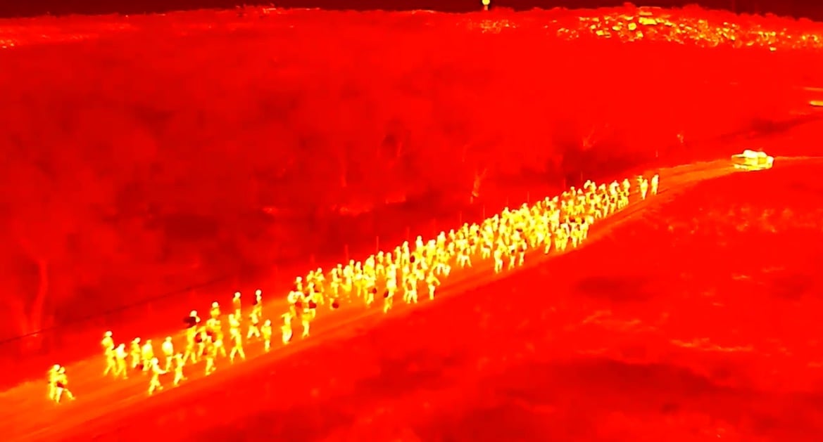 WATCH: Thermal Drone Video Shows Massive Group of Illegal Aliens Marching Like Soldiers Into Private Property in Eagle Pass, Texas