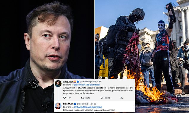 Why did the FBI not flag Antifa Twitter accounts? Elon Musk finally removes far-left profiles | Daily Mail Online