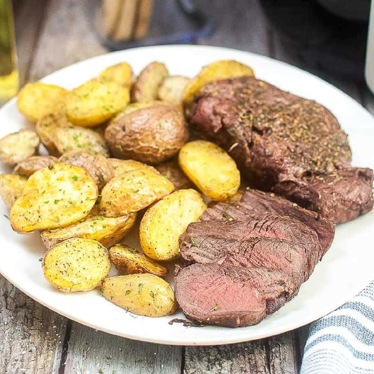 Air Fryer Filet Mignon with Baby Potatoes | I Heart Air Frying