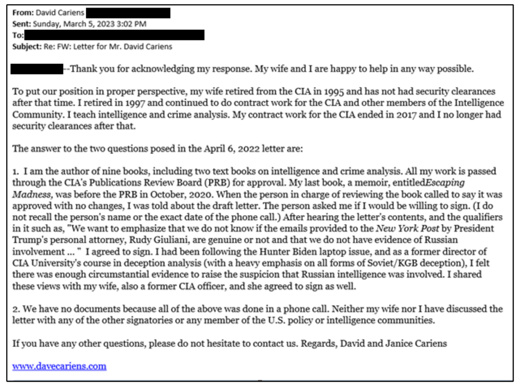 YubNub News        | CIA Solicited Signatures For Hunter Biden Laptop Letter, Congressional Testimony Shows