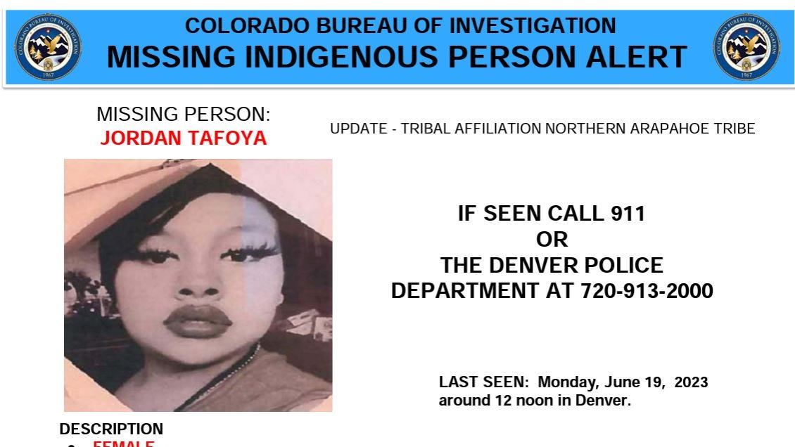 Jordan Tafoya, Indigenous teen girl from Denver declared missing