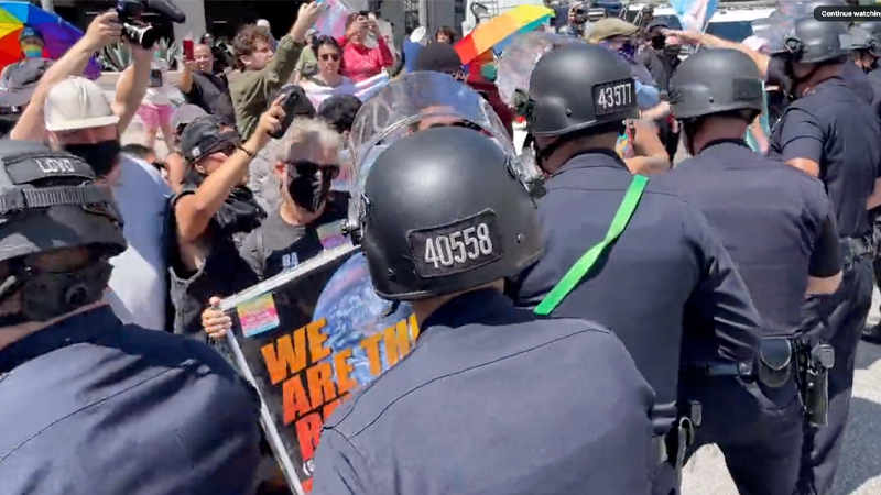 Watch: Cops Intervene as Antifa Trannies Clash with “Leave Our Kids Alone” Protesters in LA