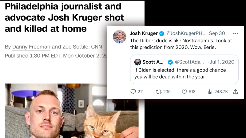 Lefty Journalist Who Mocked Scott Adams Murder Prediction — Murdered Inside Home Two Days Later