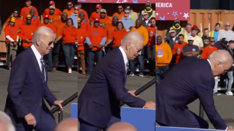Watch: Biden Stumbles Up Stairs in Philadelphia