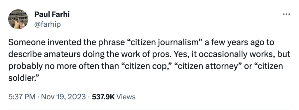 YubNub News        | The Washington Post’s Paul Farhi Shows Why ‘Professional’ Journalism Can’t Be Salvaged