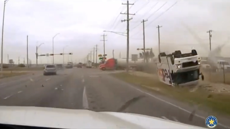 WATCH: FedEx Truck Flips During Collision With Smuggler Fleeing Texas Police