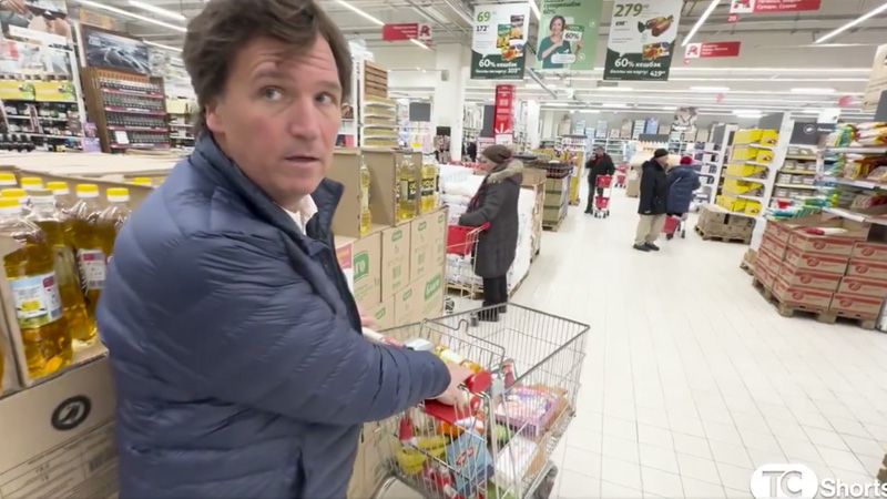 Watch: Tucker Stunned in Moscow by Affordable Supermarket, Immaculate Subway Station