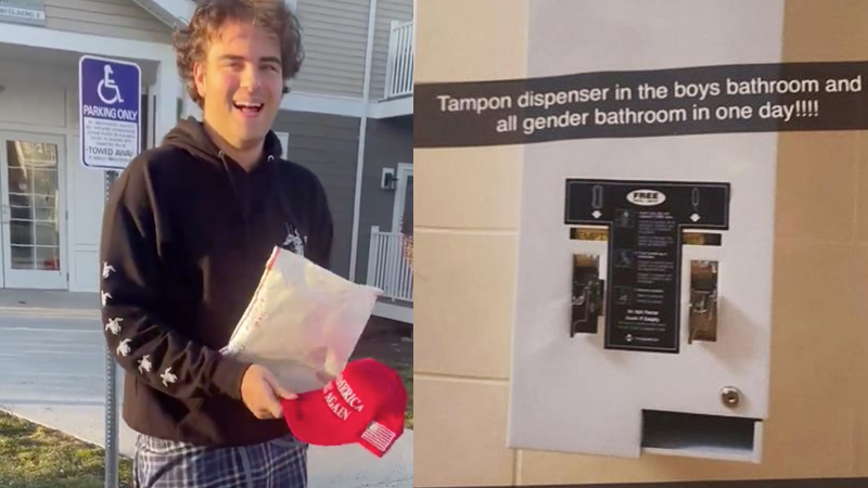Watch: Student Who Ripped Tampon Dispenser From Boy’s Bathroom Receives Gift  from Trump