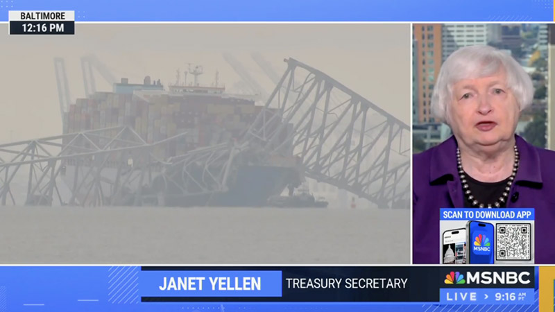 Treasury Sec. Yellen Walks Back Biden’s Claim Taxpayers Will Fund Baltimore Bridge Repair: ‘Ultimately There Will Be Insurance Payments’