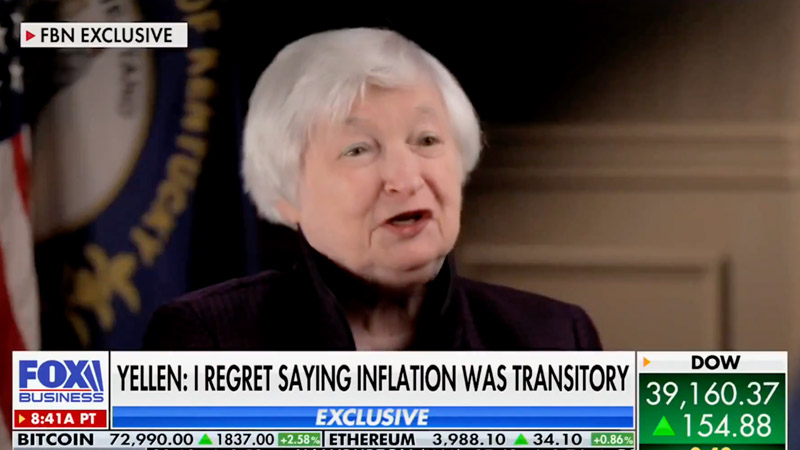 Treasury Sec. Yellen: ‘I Regret Saying Inflation Was Transitory’