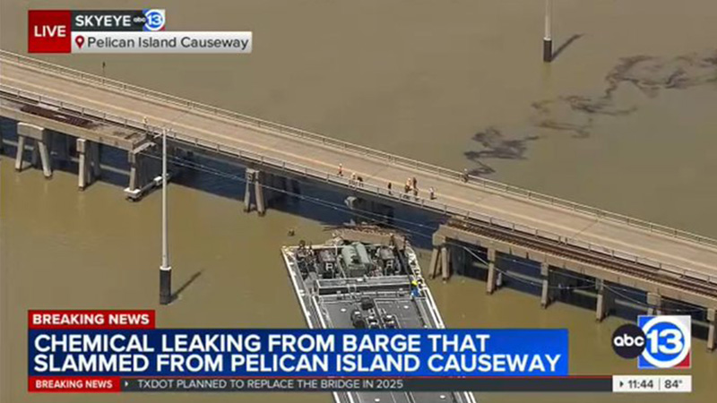 Large Barge Hits Texas Bridge, Causes Partial Collapse & Spills Chemicals Into Gulf Of Mexico