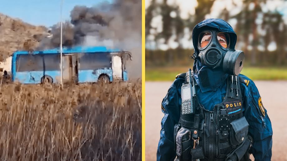 Elbuss började brinna i trafiken - poliser i gasmask varnade boenden om röken » Samnytt